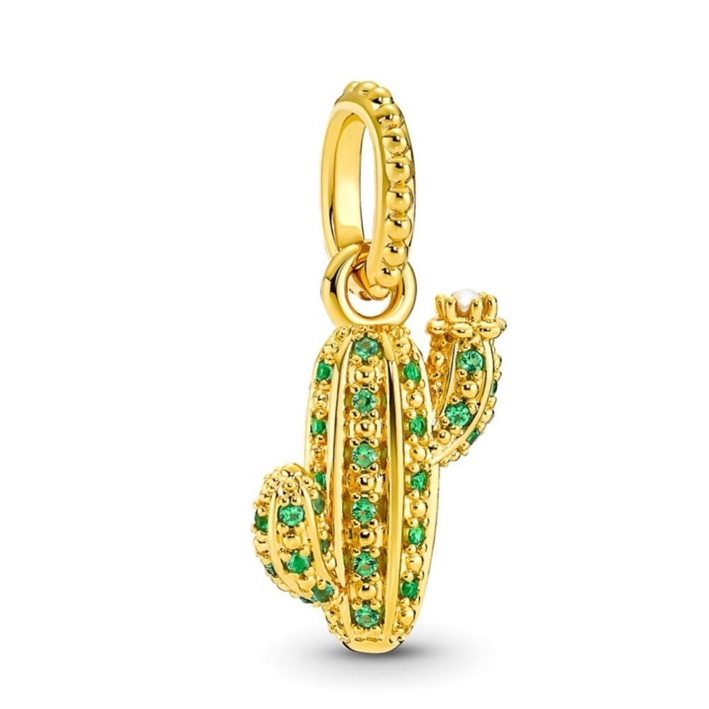 New Pandora Gold and Green Cactus Pendant or Bracelet Charm